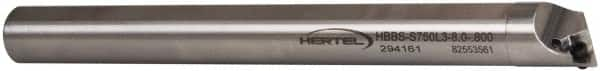 Hertel - 0.8" Min Bore Diam, 8" OAL, 3/4" Shank Diam, HBBS Indexable Boring Bar - 3" Max Bore Depth, WPMT Insert, Screw Holding Method - Benchmark Tooling