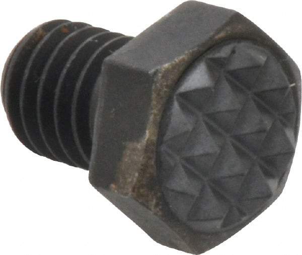 Fairlane - Serrated Tooth, 3/8-16, 1/2" Shank Length, 1/2" Thread Length, Black Oxide Finish, Hex Head, Adjustable Positioning Gripper - 1/2" Pad Diam, 9/16" Hex, 9/32" Head Height, Fine Tooth Grade - Benchmark Tooling