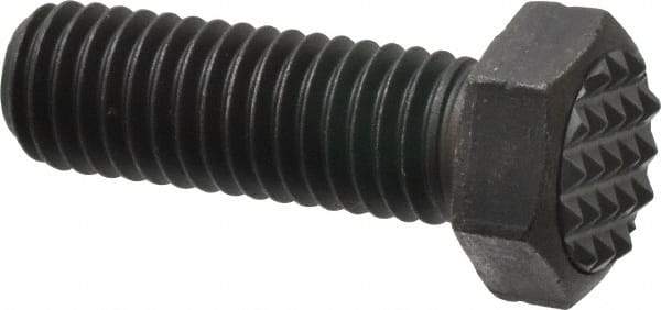 Fairlane - Serrated Tooth, 1/2-13, 1-1/2" Shank Length, 1-1/2" Thread Length, Black Oxide Finish, Hex Head, Adjustable Positioning Gripper - 5/8" Pad Diam, 3/4" Hex, 23/64" Head Height, Fine Tooth Grade - Benchmark Tooling