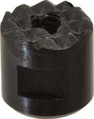 Fairlane - 10-32 Thread, 1/2" Diam, 1/2" High, Threaded, Fine Tooth Grade Diamond Serration Tooth Pattern, High Speed Steel, Round Positioning Gripper - 3/16" Flat Width, Black Oxide Coated - Benchmark Tooling