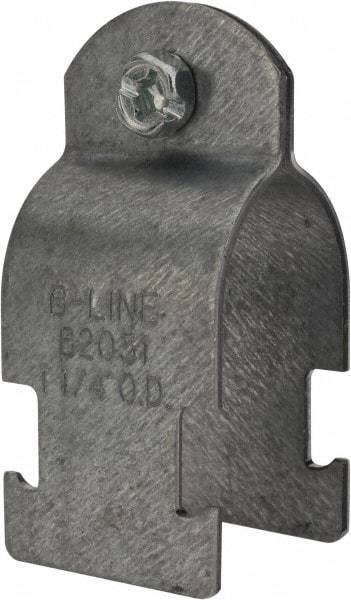 Cooper B-Line - 1-1/4" Pipe, 14 Gauge, Grade ASTM A1011," Pipe or Conduit Clamp - Zinc Plated, 600 Lb Capacity, All Conduit - Benchmark Tooling