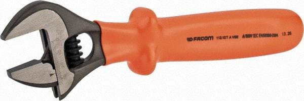 Facom - 1-3/8" Jaw Capacity, 12" Insulated Adjustable Wrench - Steel, Polished Finish - Benchmark Tooling