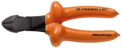 Facom - 7-9/32" OAL, 1.8mm Capacity, 25/32" Jaw Length x 7/16" Jaw Width, Insulated Diagonal Cutter Pliers - Standard Head, Cushion Grip Handles - Benchmark Tooling