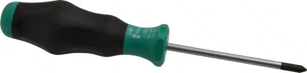 Wera - #1, 7-1/4" OAL, Standard Phillips Screwdriver - 3-1/8" Blade Length, Round Shank, Ergonomic Handle - Benchmark Tooling