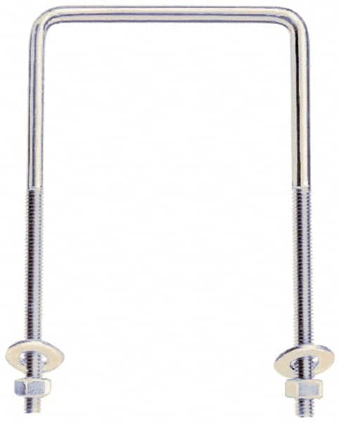 Gibraltar - 3/8-16 UNC, 9" Long, Square U Bolt Clamp with No Mount Plate - 5-5/8" Thread Length, 6" Wide, Grade C-1010 Steel - Benchmark Tooling