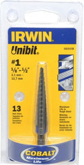 Irwin - 13 Hole Sizes, 1/8 to 1/2" Hole Diam Cobalt Speedpoint Step Drill Bit - Benchmark Tooling