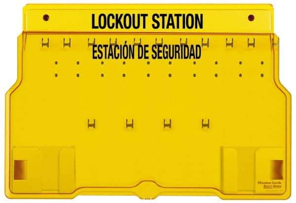 Master Lock - 1 Piece, Empty Polycarbonate Padlock Station - 22 Inch Wide x 15-1/2 Inch High x 1-3/4 Inch Deep, Yellow, Covered - Benchmark Tooling