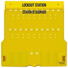 Master Lock - 1 Piece, Empty Polycarbonate Padlock Station - 22 Inch Wide x 22 Inch High x 1-3/4 Inch Deep, Yellow, Covered - Benchmark Tooling