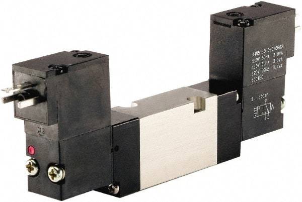 ARO/Ingersoll-Rand - Solenoid Actuator, Solenoid Return, 2 Position, Body Ported Solenoid Air Valve - 120 VAC Input, 1/4 CV, 4 Way, 115 psi, 122° Max Temp - Benchmark Tooling