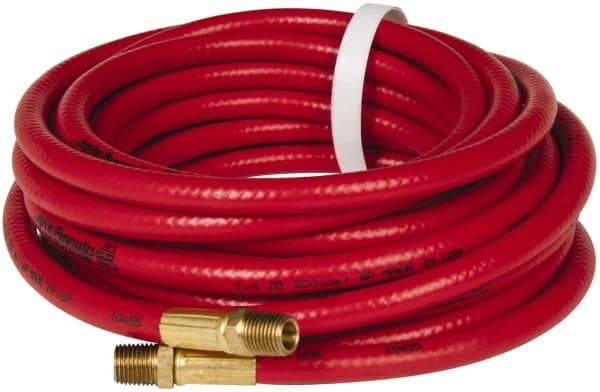 PRO-SOURCE - 3/8" ID x 19/32" OD 25' Long Multipurpose Air Hose - MNPT x MNPT Ends, 300 Working psi, 23 to 150°F, 1/4" Fitting, Red - Benchmark Tooling