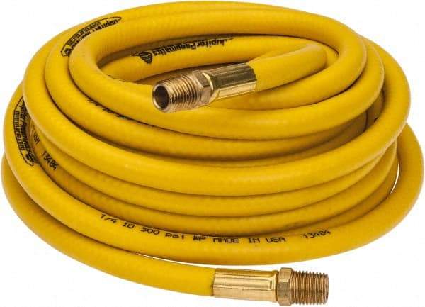 PRO-SOURCE - 1/4" ID x 15/32" OD 25' Long Multipurpose Air Hose - MNPT x MNPT Ends, 300 Working psi, 23 to 150°F, 1/4" Fitting, Yellow - Benchmark Tooling