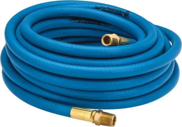 PRO-SOURCE - 1/4" ID x 15/32" OD 25' Long Multipurpose Air Hose - MNPT x MNPT Ends, 300 Working psi, 23 to 150°F, 1/4" Fitting, Blue - Benchmark Tooling