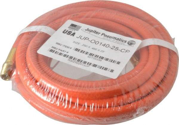 PRO-SOURCE - 1/4" ID x 15/32" OD 25' Long Multipurpose Air Hose - MNPT x MNPT Ends, 300 Working psi, 23 to 150°F, 1/4" Fitting, Orange - Benchmark Tooling