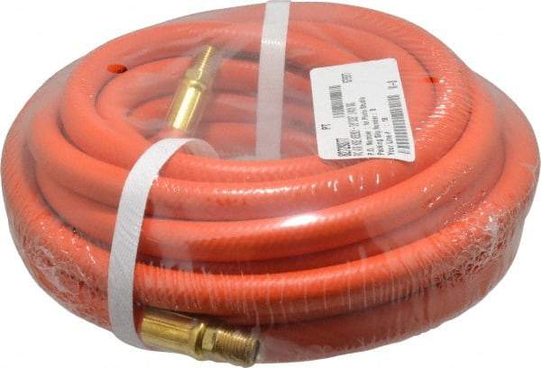 PRO-SOURCE - 3/8" ID x 19/32" OD 25' Long Multipurpose Air Hose - MNPT x MNPT Ends, 300 Working psi, 23 to 150°F, 1/4" Fitting, Orange - Benchmark Tooling