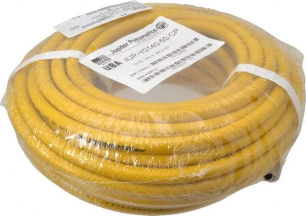 PRO-SOURCE - 1/4" ID x 15/32" OD 50' Long Multipurpose Air Hose - MNPT x MNPT Ends, 300 Working psi, 23 to 150°F, 1/4" Fitting, Yellow - Benchmark Tooling