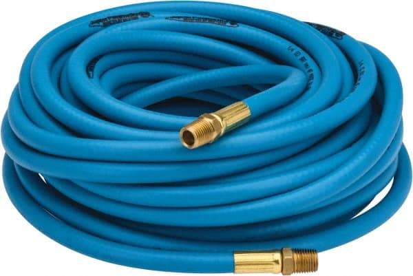 PRO-SOURCE - 1/4" ID x 15/32" OD 50' Long Multipurpose Air Hose - MNPT x MNPT Ends, 300 Working psi, 23 to 150°F, 1/4" Fitting, Blue - Benchmark Tooling