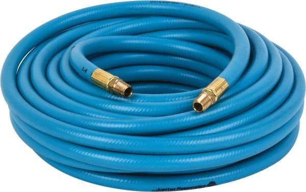 PRO-SOURCE - 3/8" ID x 19/32" OD 50' Long Multipurpose Air Hose - MNPT x MNPT Ends, 300 Working psi, 23 to 150°F, 1/4" Fitting, Blue - Benchmark Tooling