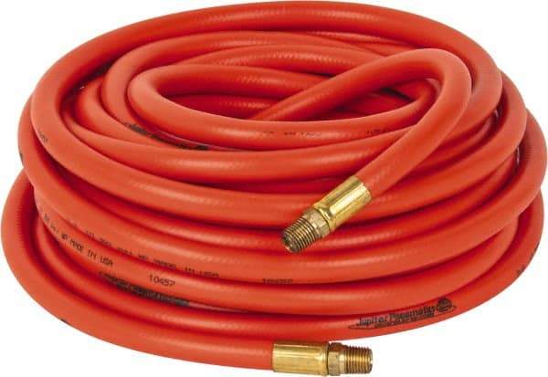 PRO-SOURCE - 3/8" ID x 19/32" OD 50' Long Multipurpose Air Hose - MNPT x MNPT Ends, 300 Working psi, 23 to 150°F, 1/4" Fitting, Orange - Benchmark Tooling