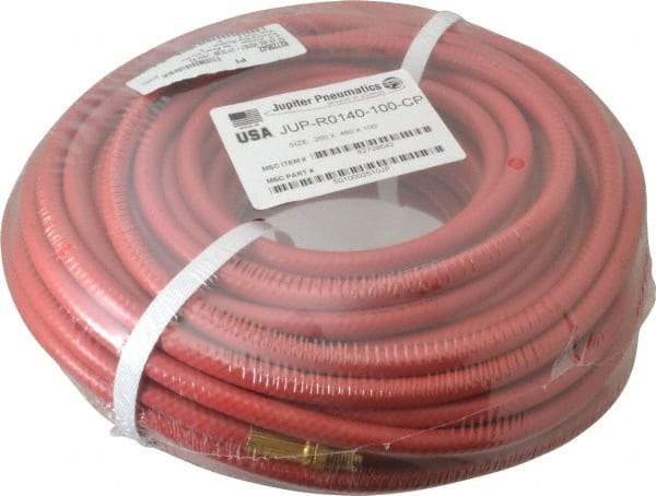 PRO-SOURCE - 1/4" ID x 15/32" OD 100' Long Multipurpose Air Hose - MNPT x MNPT Ends, 300 Working psi, 23 to 150°F, 1/4" Fitting, Red - Benchmark Tooling