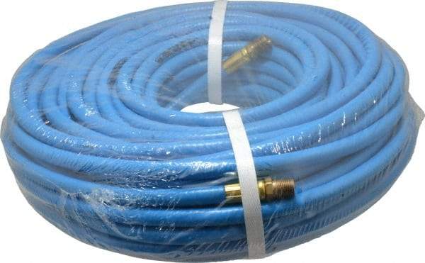 PRO-SOURCE - 1/4" ID x 15/32" OD 100' Long Multipurpose Air Hose - MNPT x MNPT Ends, 300 Working psi, 23 to 150°F, 1/4" Fitting, Blue - Benchmark Tooling