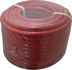 PRO-SOURCE - 3/8" ID x 19/32" OD 100' Long Multipurpose Air Hose - MNPT x MNPT Ends, 300 Working psi, 23 to 150°F, 1/4" Fitting, Red - Benchmark Tooling