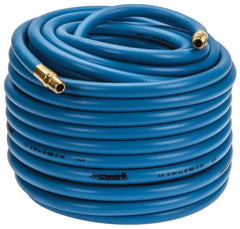 PRO-SOURCE - 3/8" ID x 19/32" OD 100' Long Multipurpose Air Hose - MNPT x MNPT Ends, 300 Working psi, 23 to 150°F, 1/4" Fitting, Blue - Benchmark Tooling