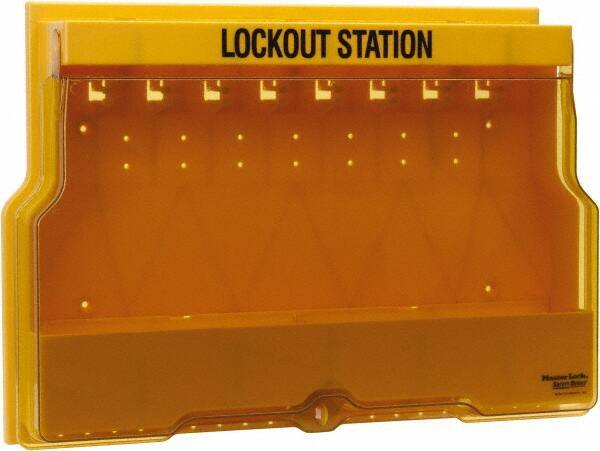 Master Lock - 1 Piece, Empty Polycarbonate Lockout Device Station - 22 Inch Wide x 15-1/2 Inch High x 4-1/8 Inch Deep, Yellow - Benchmark Tooling