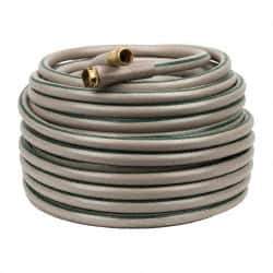 Made in USA - 150' Long Reel Hose - 5/8" Diam, 3/4" GHT, Rubber/Vinyl, 212 psi, All Season, Beige - Benchmark Tooling