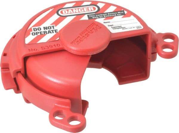 Master Lock - 2-3/8 to 3 Inch Valve Handle Size, Xenoy Thermoplastic Gas Cylinder Valve Lockout - 3/8 Inch Max Shackle Diameter, Red - Benchmark Tooling