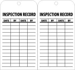 NMC - 3" High x 6" Long, INSPECTION RECORD, English Safety & Facility Inspection Tag - Tag Header: Notice, 2 Sides, Black & White Unrippable Vinyl - Benchmark Tooling