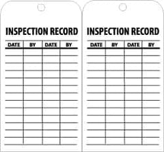 NMC - 3" High x 6" Long, INSPECTION RECORD, English Safety & Facility Inspection Tag - Tag Header: Notice, 2 Sides, Black & White Unrippable Vinyl - Benchmark Tooling