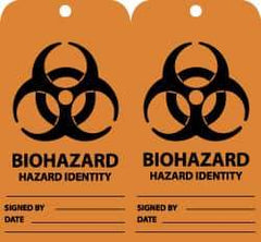 NMC - 3" High x 6" Long, BIOHAZARD - HAZARD IDENTITY, English Safety & Facility Accident Prevention Tag - Tag Header: Warning, 2 Sides, Black & Orange Unrippable Vinyl - Benchmark Tooling