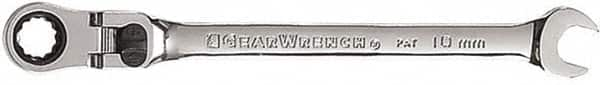 GearWrench - 10mm 12 Point Flexhead Combination Wrench - 6-47/64" OAL, Steel, Full Polish Finish - Benchmark Tooling