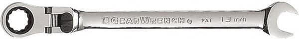 GearWrench - 13mm 12 Point Flexhead Combination Wrench - 8-1/8" OAL, Steel, Full Polish Finish - Benchmark Tooling