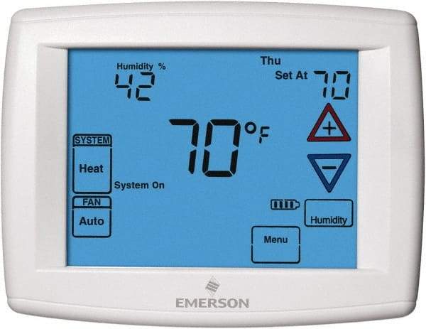 White-Rodgers - 45 to 99°F, 4 Heat, 2 Cool, Universal Touch Screen Programmable Thermostat - 0 to 30 Volts, Horizontal Mount, Electronic Contacts Switch - Benchmark Tooling