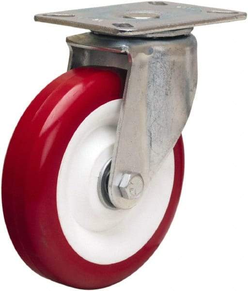 Hamilton - 5" Diam x 1-3/8" Wide x 6-1/16" OAH Top Plate Mount Swivel Caster - Polyurethane Mold on Polypropylene, 400 Lb Capacity, Sealed Precision Ball Bearing, 3-1/8 x 4-1/8" Plate - Benchmark Tooling