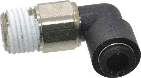 Legris - 1/4" Outside Diam, 1/4 NPT, Nylon Push-to-Connect Tube Male Swivel Elbow - 290 Max psi, Tube to Male NPT Connection, Buna Nitrile O-Ring - Benchmark Tooling