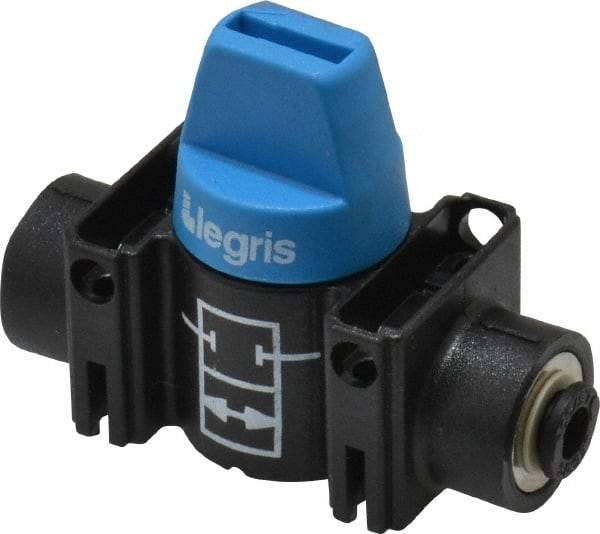 Legris - 5/32" Pipe, Standard Port, Composite Miniature Ball Valve - 1 Piece, Inline - Two Way Flow, Push-to-Connect x Push-to-Connect Ends, Short Handle, 150 WOG - Benchmark Tooling