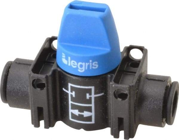 Legris - 8mm Pipe, Standard Port, Composite Miniature Ball Valve - 1 Piece, Inline - Two Way Flow, Push-to-Connect x Push-to-Connect Ends, Short Handle, 150 WOG - Benchmark Tooling