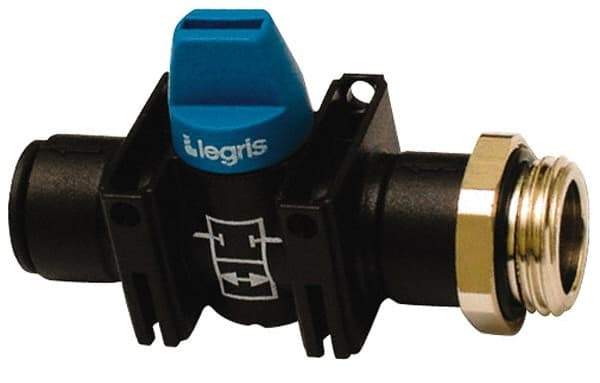 Legris - 1/4" Pipe, Standard Port, Composite Miniature Ball Valve - 1 Piece, Inline - Two Way Flow, MBSPP x Push-to-Connect Ends, Short Handle, 150 WOG - Benchmark Tooling