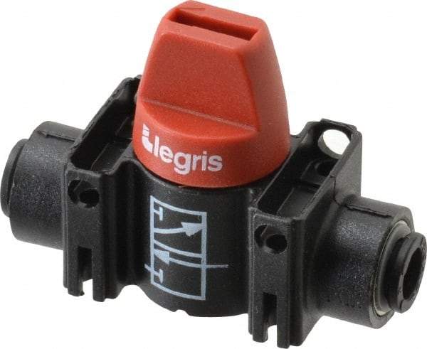 Legris - 6mm Pipe, Standard Port, Composite Miniature Ball Valve - 1 Piece, Inline - Two Way Flow, Push-to-Connect x Push-to-Connect Ends, Short Handle, 150 WOG - Benchmark Tooling