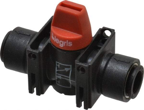 Legris - 10mm Pipe, Standard Port, Composite Miniature Ball Valve - 1 Piece, Inline - Two Way Flow, Push-to-Connect x Push-to-Connect Ends, Short Handle, 150 WOG - Benchmark Tooling