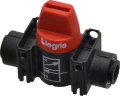 Legris - 1/4" Pipe, Standard Port, Composite Miniature Ball Valve - 1 Piece, Inline - Two Way Flow, Push-to-Connect x Push-to-Connect Ends, Short Handle, 150 WOG - Benchmark Tooling