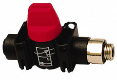 Legris - 1/8" Pipe, Standard Port, Composite Miniature Ball Valve - 1 Piece, Inline - Two Way Flow, MBSPP x Push-to-Connect Ends, Short Handle, 150 WOG - Benchmark Tooling