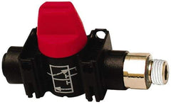 Legris - 1/4" Pipe, Standard Port, Composite Miniature Ball Valve - 1 Piece, Inline - Two Way Flow, MNPT x Push-to-Connect Ends, Short Handle, 150 WOG - Benchmark Tooling