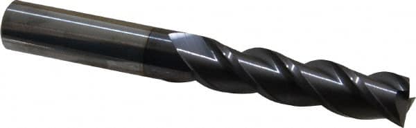 Accupro - 1/2", 2" LOC, 1/2" Shank Diam, 4" OAL, 3 Flute, Solid Carbide Square End Mill - Single End, AlTiN Finish, Spiral Flute, 40° Helix, Centercutting, Right Hand Cut, Right Hand Flute - Benchmark Tooling