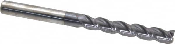 Accupro - 1/2", 3" LOC, 1/2" Shank Diam, 6" OAL, 3 Flute, Solid Carbide Square End Mill - Single End, AlTiN Finish, Spiral Flute, 40° Helix, Centercutting, Right Hand Cut, Right Hand Flute - Benchmark Tooling