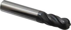 Accupro - 7/16" Diam, 1" LOC, 4 Flute Solid Carbide Ball End Mill - AlTiN Finish, Single End, 2-3/4" OAL, 7/16" Shank Diam, Spiral Flute - Benchmark Tooling