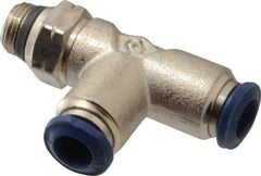 Alpha Technologies - 1/4" Outside Diam, 1/8 Universal Thread, Nickel Plated Brass Push-to-Connect Male Swivel Run Tee - 250 Max psi, Tube to Universal Thread Connection, Buna O-Ring - Benchmark Tooling