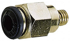 Alpha Technologies - 1/4" Outside Diam, 10-32 UNF, Nickel Plated Brass Push-to-Connect Male Connector - 250 Max psi, Tube to Male UNF Connection, Buna O-Ring - Benchmark Tooling